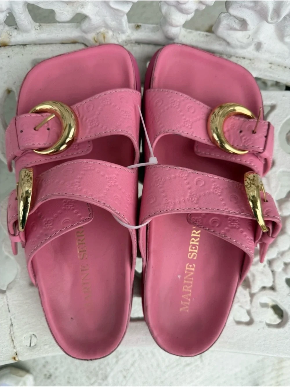 Marine Serre square toe slides